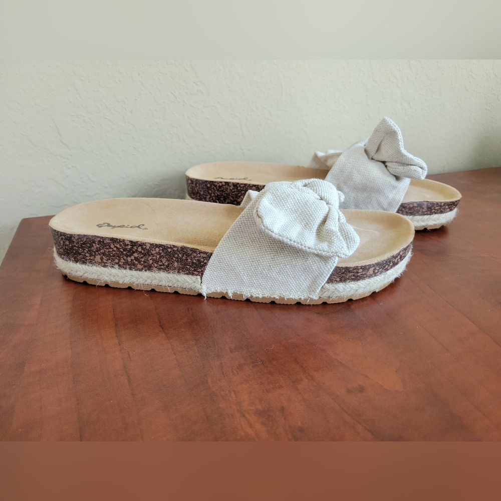 New - Women's Qupid Haidy Bow Espadrille Slide Sandals In Beige Size 7 - Picture 4 of 10
